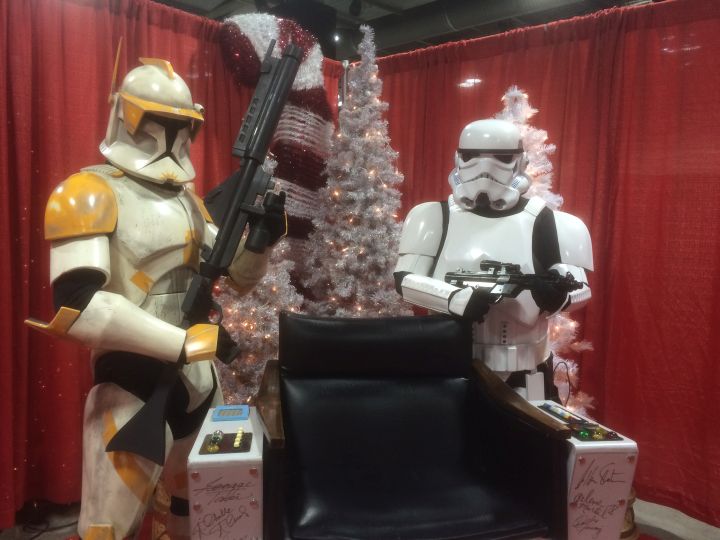 Calgary Stormtroopers with the Star Trek Captain's Chair at Calgary Stampede Park on Nov. 18, 2016.