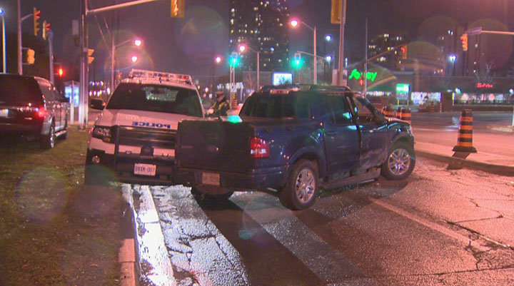 Several police vehicles were damaged during a police pursuit on Nov. 23, 2016.  Police allege a 19-year-old is responsible for a string of robberies across Ontario over more than two weeks.