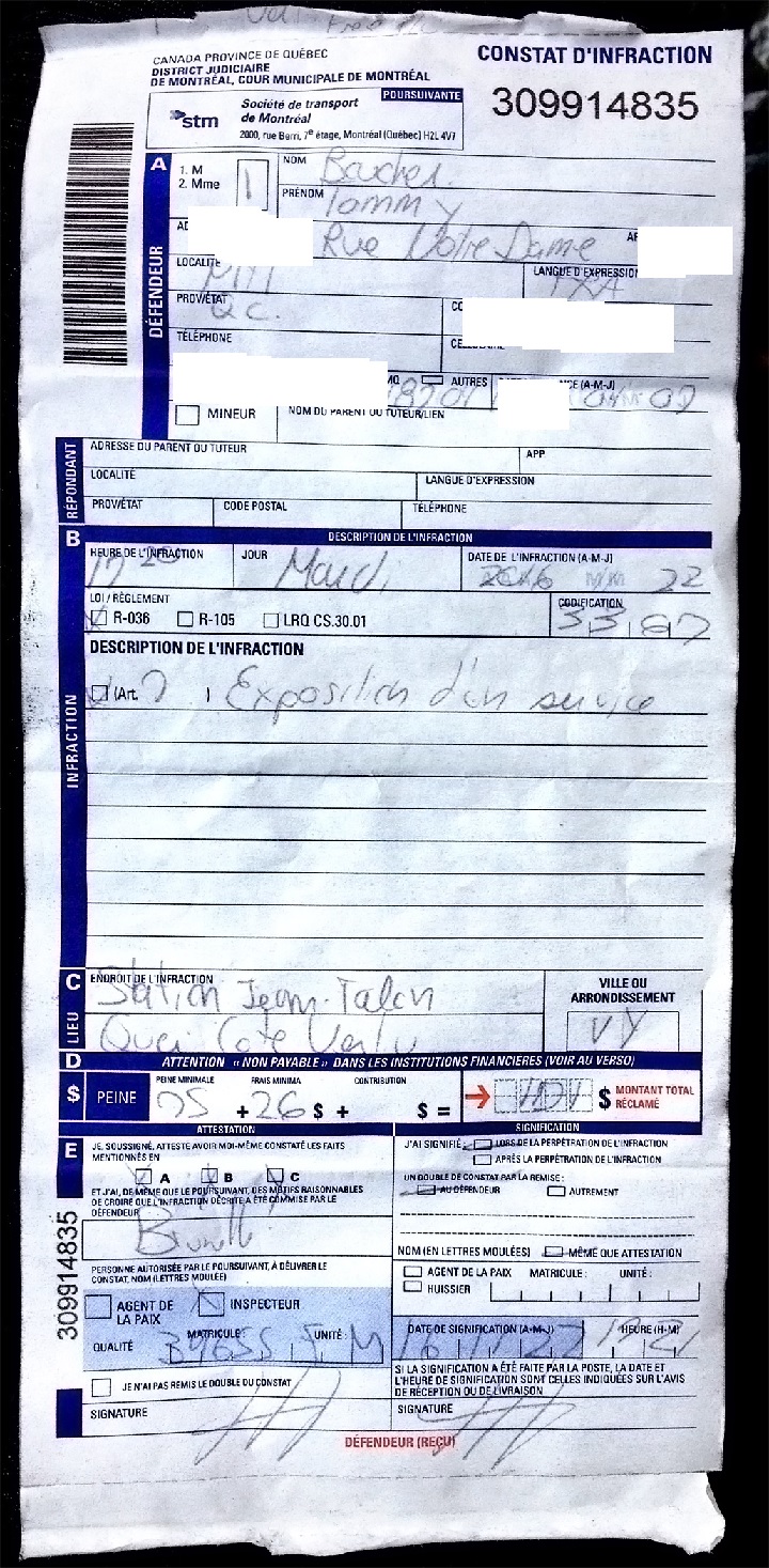 Tommy Boucher was fined for giving free hugs at the Jean-Talon Metro station in Montreal, Tuesday Nov. 22, 2016.