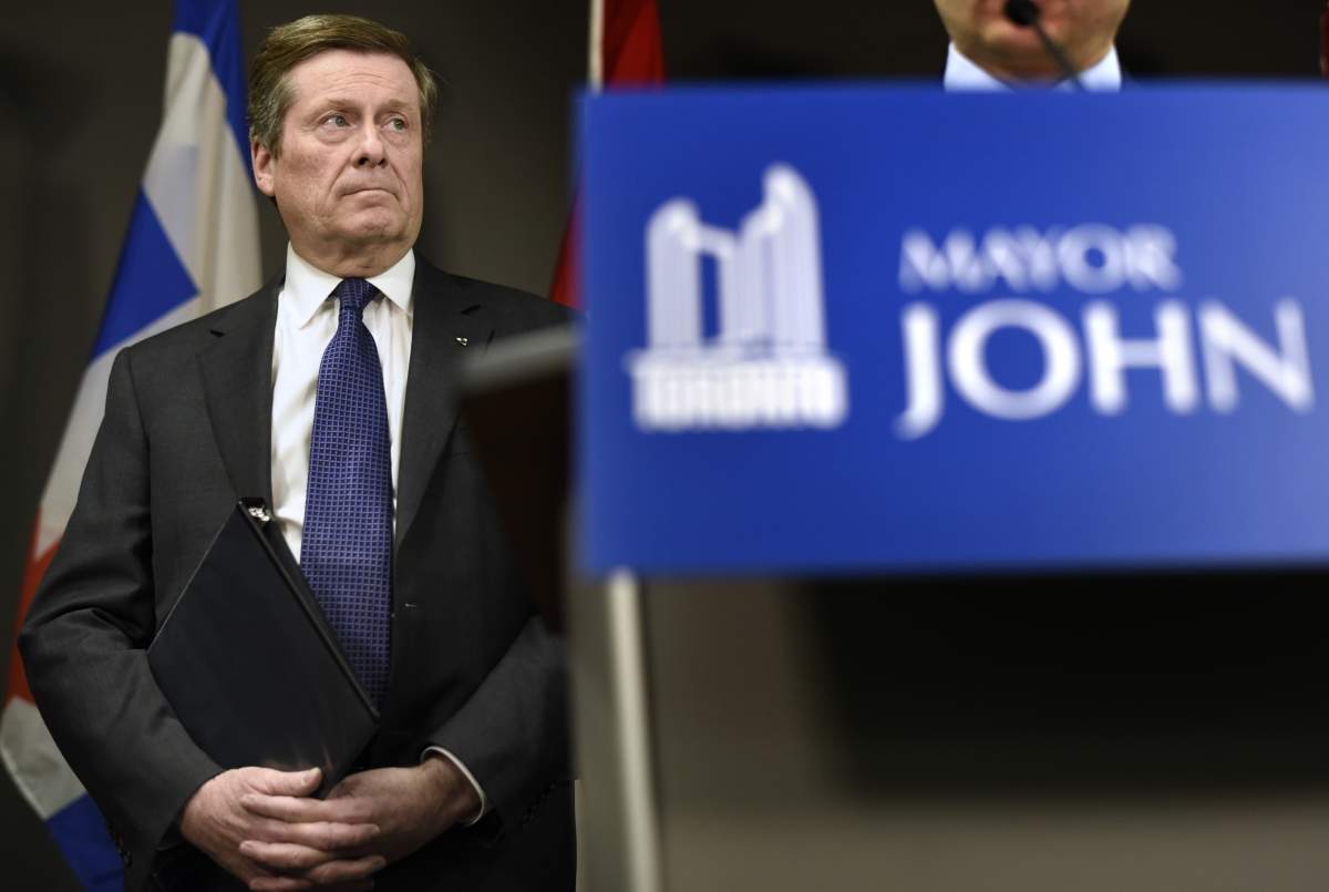 Toronto Mayor John Tory waits to speak at a press conference.