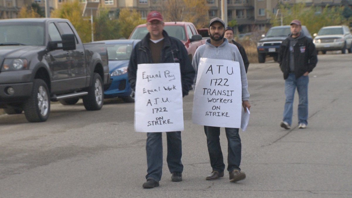 Members of the Amalgamated Transit Union (ATU) Local 1722 walk the picket line in this file photo from Nov. 10 in Kelowna. 
