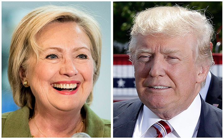 Democratic presidential candidate Hillary Clinton and Republican presidential candidate Donald Trump in 2016 file photos. 