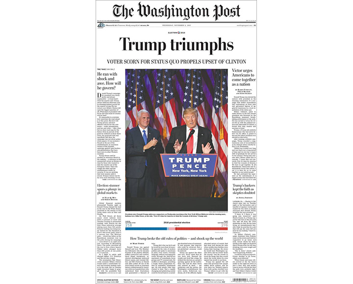 Newspaper front pages day after Donald Trump shocked America