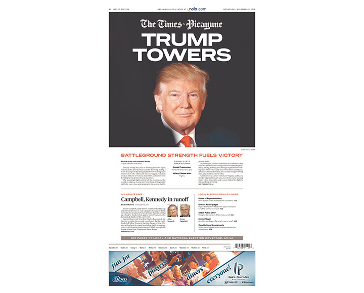 Newspaper front pages day after Donald Trump shocked America