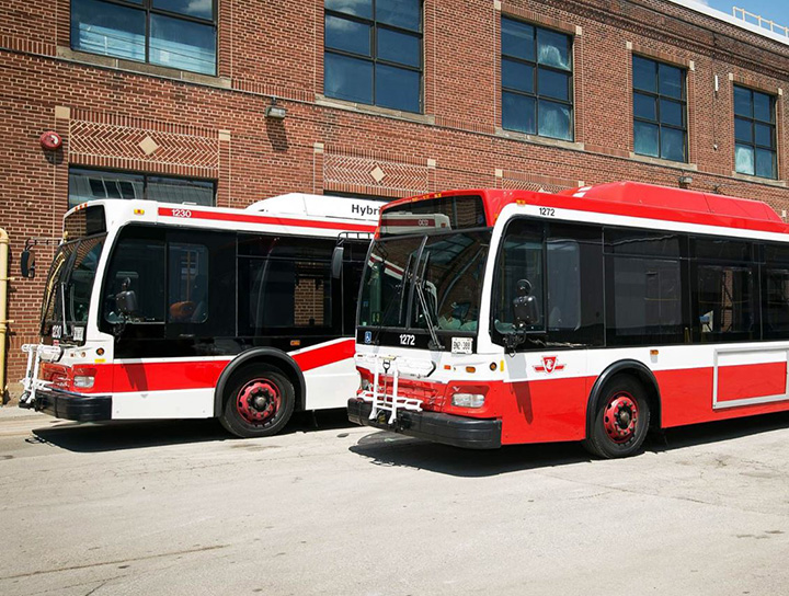 The TTC unveiled a new paint scheme for its buses (pictured on the right) Wednesday afternoon.