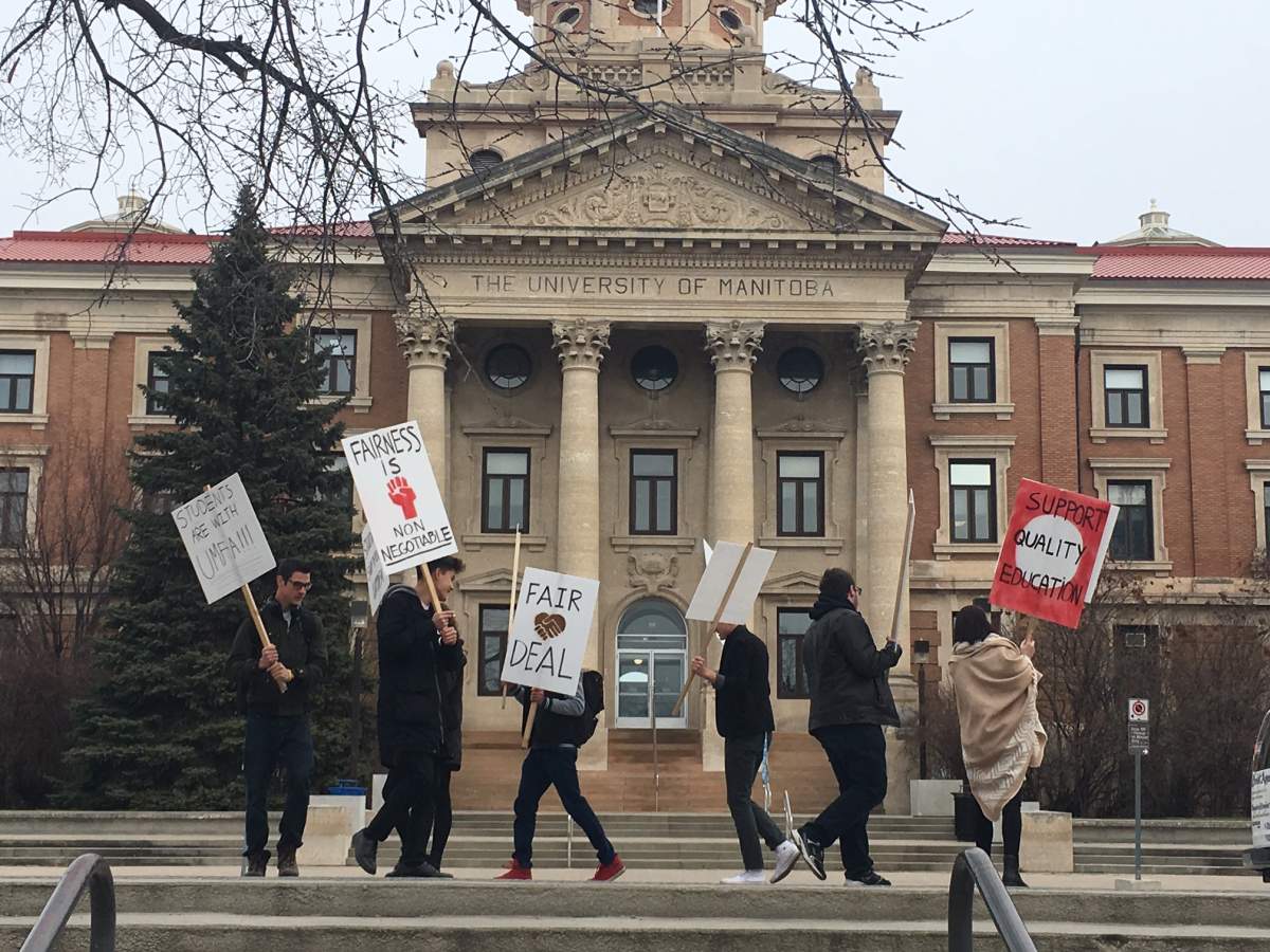 University of Manitoba students picket in front of administration building asking for more mental health assistance during a strike in 2016.