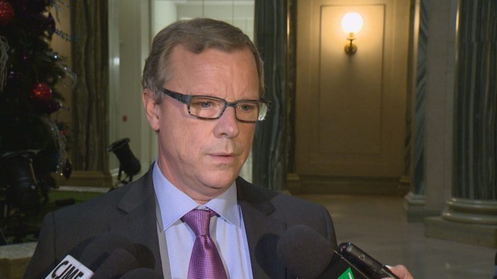 Brad Wall answers questions about the Global Transportation Hub on Nov. 28. 