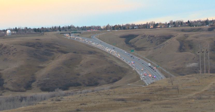Traffic backed up on Whoop-Up Drive in Lethbridge, after six separate collisions.