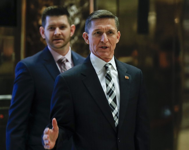  In this Nov. 17, 2016 file photo, Retired Lt. Gen Michael Flynn talks to media as he arrives at Trump Tower in New York. The military parade for Donald Trump has come early. Two months before Inauguration Day festivities, an extraordinary number of recently retired generals, including a few who clashed with President Barack Obama‚Äôs administration, are marching to the president-elect‚Äôs doorstep for job interviews.
