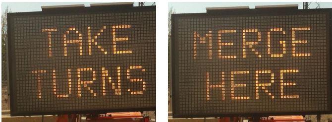 The zipper merge signs were set up on Lagimodiere Boulevard and Bishop Grandin Boulevard.