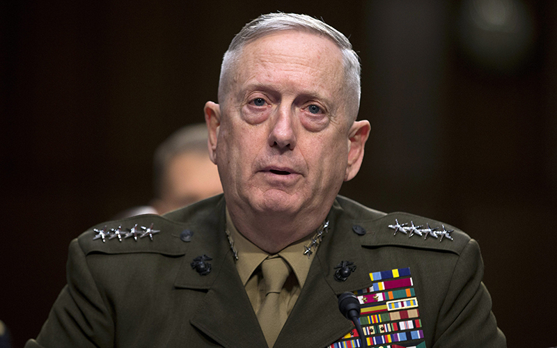 Then-Marine Gen. James Mattis, commander, U.S. Central Command, testifies on Capitol Hill in Washington.