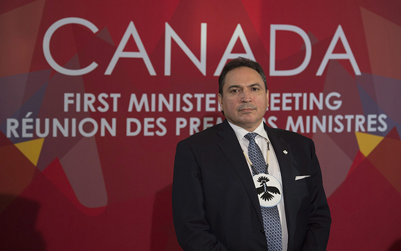 Assembly of First Nations Chief Perry Bellegarde listens to a question as he speaks with the media following the First Ministers' and National Indigenous Leaders' Meeting in Ottawa, Friday, December 9, 2016.