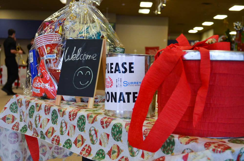 A donation table set up during an open house at the Surrey Christmas Bureau in December 2016.