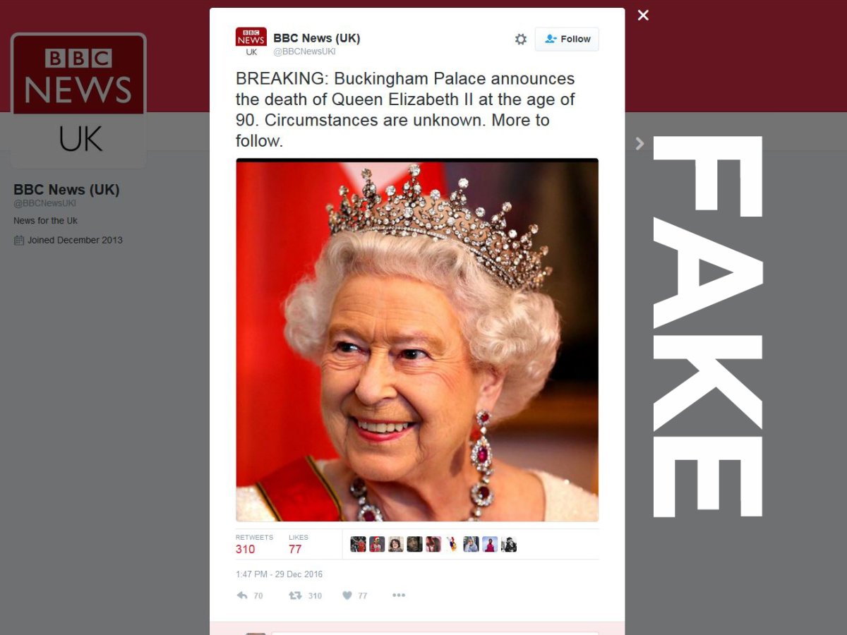 A tweet claiming that the Queen had died was widely circulated. 