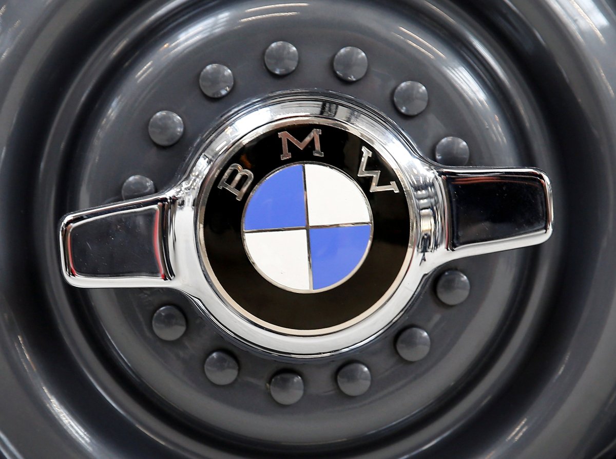 A vintage wheelcap of a BMW is picturesd before a news conference marking the company's 100th birthday festivities in Munich, southern Germany March 7, 2016.     