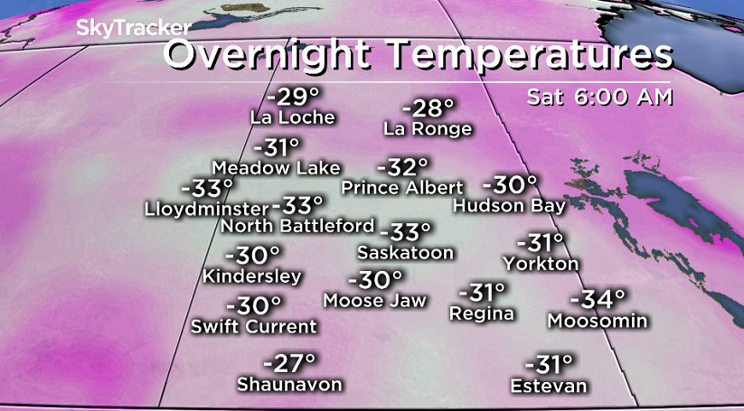 Temperatures could fall this far into the -30s by Saturday morning with -40 wind chills expected.