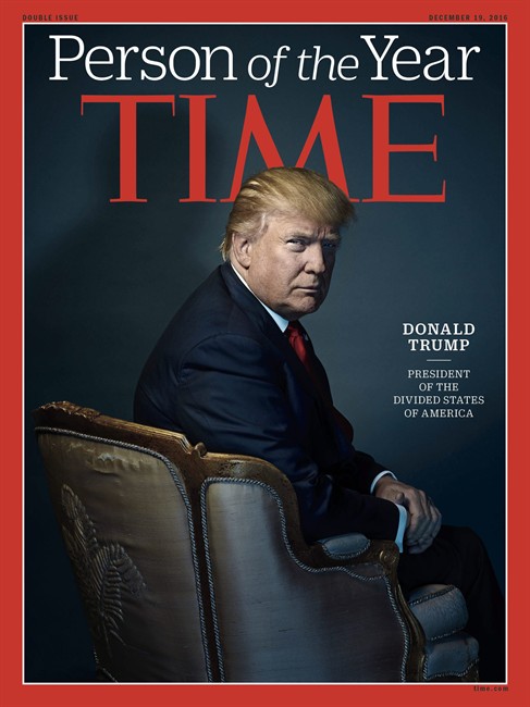 This image provided by Time magazine, shows the cover of the magazine's Person of the Year edition with President-elect Donald Trump in New York.