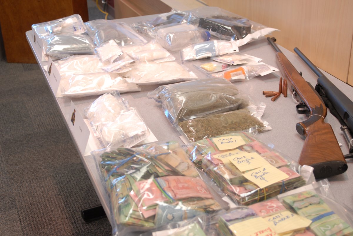 Drugs, cash, guns seized in Okanagan drug bust.