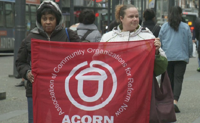 Members of BC ACORN, an advocacy group, gathered in downtown Vancouver on Saturday, Dec. 3, 2016 to raise awareness of their concerns that there is inadequate government support for people living with disabilities.