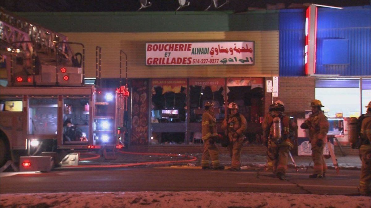 Firefighters were called to a burning building shortly before 10:30 p.m. Wednesday in Ahuntsic-Cartierville. The fire started in the back of a butcher shop and spread to the roof located at 44 Henri-Bourassa Boulevard West, Thursday, December 8, 2016.