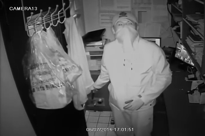 Security camera video captures suspect believed to be responsible for dozens of break-ins.