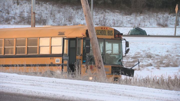 A school bus was involved in a crash on Highway 16 near Stony Plain, Alta. on Dec. 9, 2016.