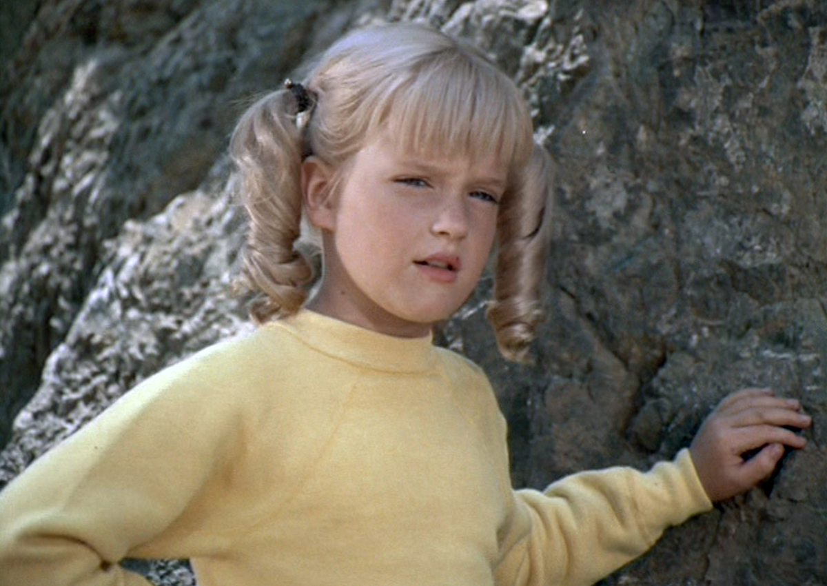 Susan Olsen as Cindy Brady in THE BRADY BUNCH episode, "Grand Canyon or Bust."  Original air date September 24, 1971.  Season 3, episode 2. Image is a frame grab.