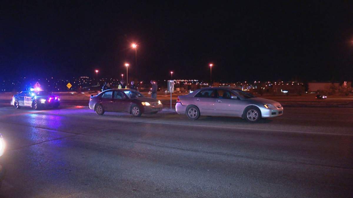 Calgary police investigate a fender bender on eastbound McKnight Boulevard N.E. on Tuesday, Dec. 20, 2016. 