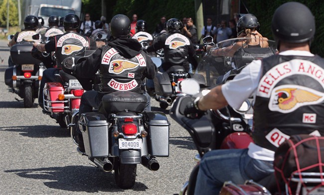 Quebec members of the Hell's Angels motorcycle gang arrive at the White Rock, B.C., chapter's property in Langley, B.C., on Friday July 25, 2008. There has been "little violence" as the Hells Angels make their return to the Maritimes.