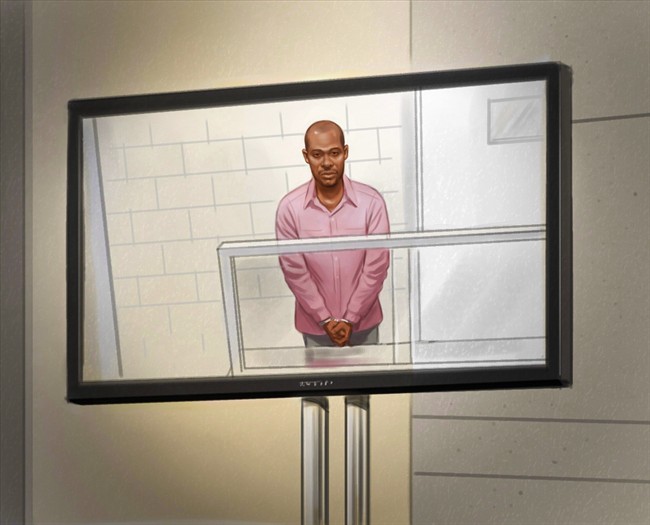 Ali Omar Ader is shown in court in an artist's sketch. The accused hostage negotiator for Amanda Lindhout has offered contradictory testimony at his trial in Ottawa.