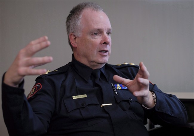 Calgary Police Service chief Roger Chaffin speaks during an interview with the Canadian Press in Calgary on Dec. 7, 2016.