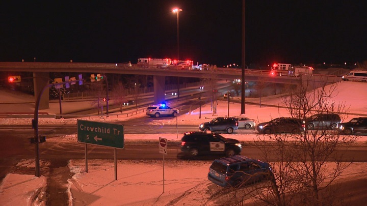 Police are investigating after a bizarre single-vehicle crash on the Crowchild flyover on the night of Dec. 27, 2016.