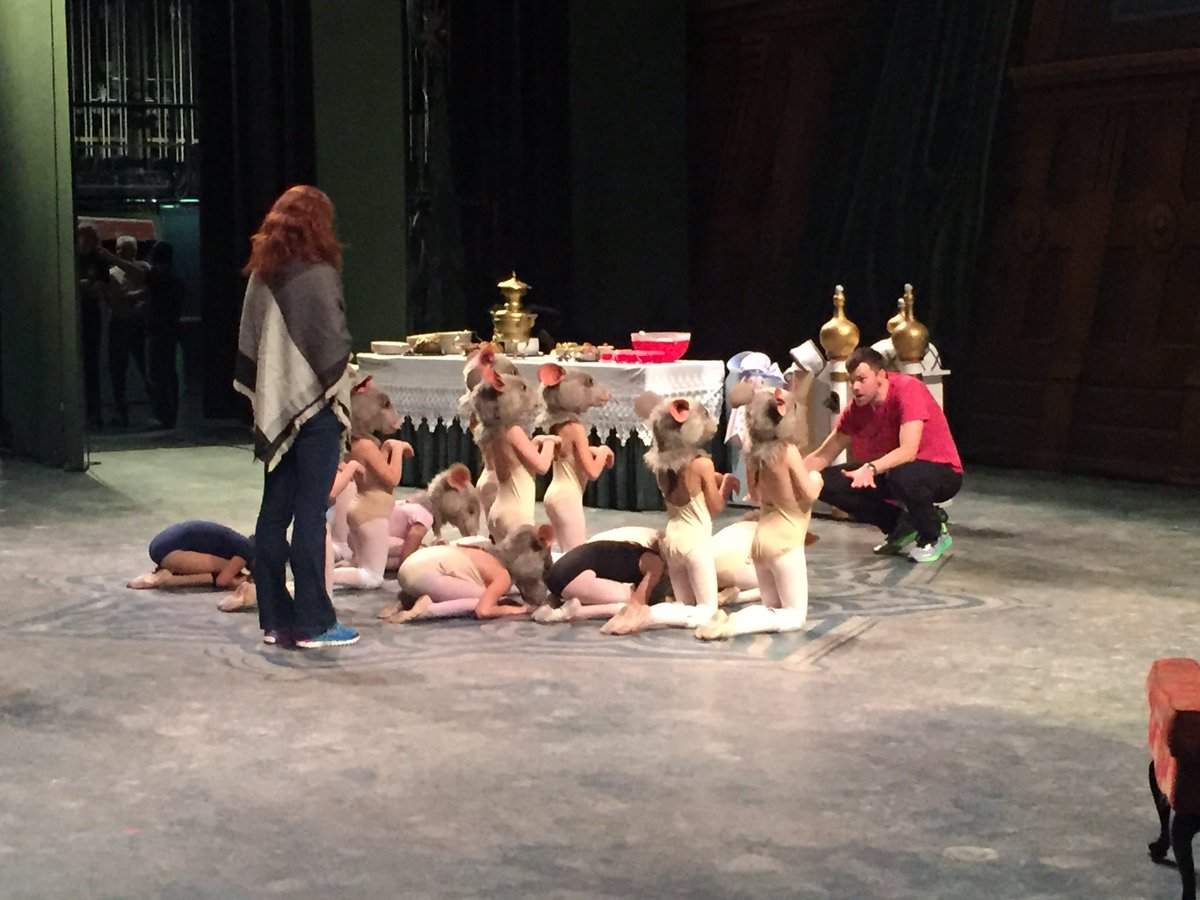A group of young dancers rehearse on stage at the Northern Alberta Jubilee Auditorium.