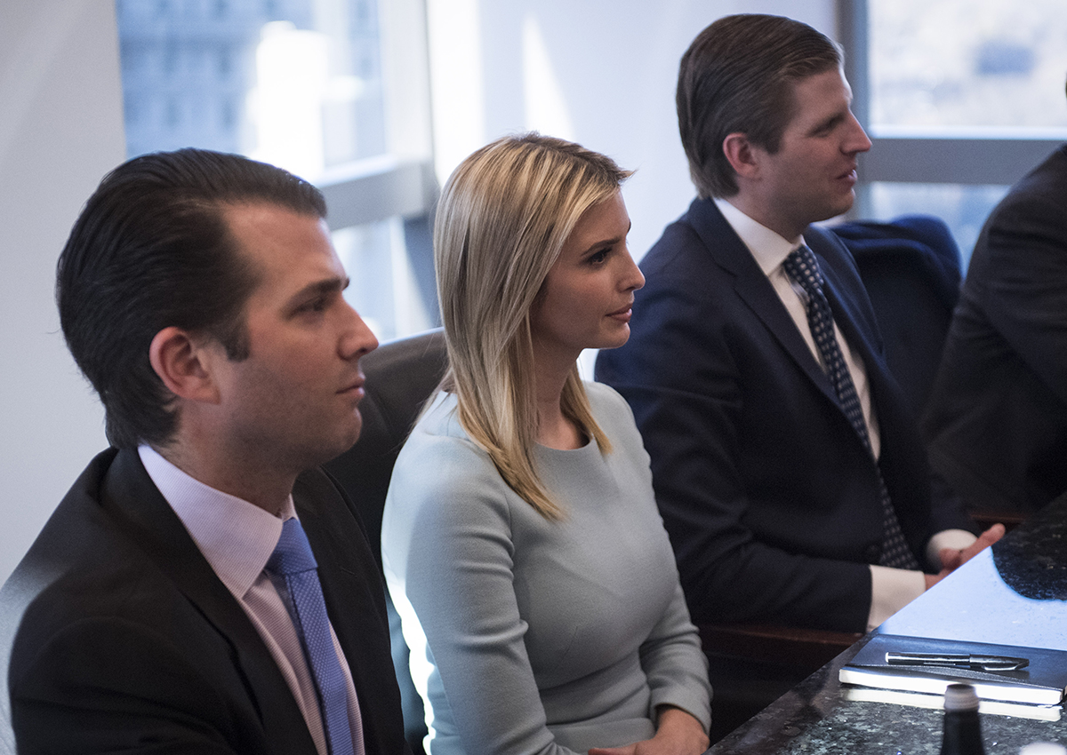 Donald Trump Jr, Ivanka Trump, Eric Trump, listen during a meeting with technology industry leaders at Trump Tower in New York, NY on Wednesday, Dec. 14, 2016. 