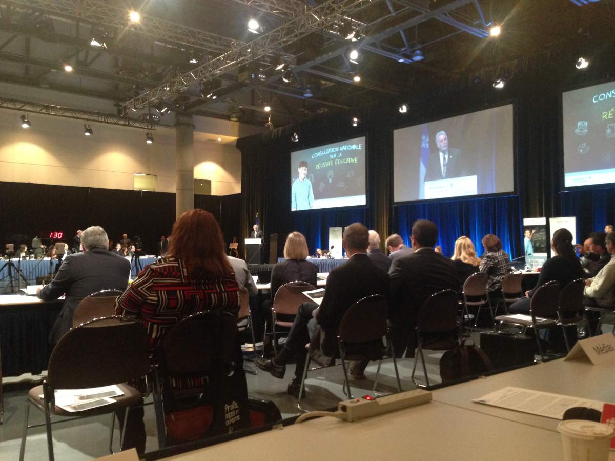 Quebec Premier Philippe Couillard makes opening remarks at a two-day education consultation, welcoming stakeholders to help draft a new education strategy, Thursday, December 1, 2016.