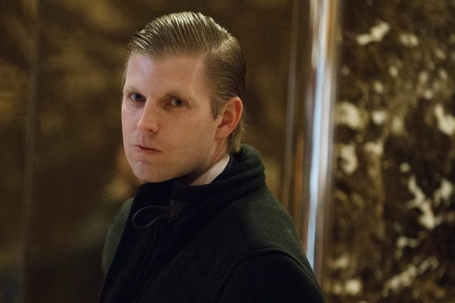 Eric Trump, son of President-elect Donald Trump, waits for an elevator in the lobby of Trump Tower in New York, Thursday, Dec. 15, 2016. 