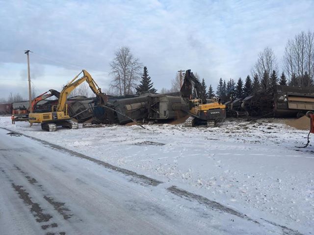 Seventeen cars of a train carrying grain derailed in Fawcett. Alta. Saturday, Dec. 17, 2016.