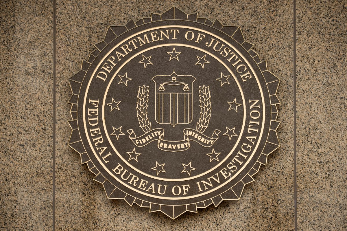 The logo of the Federal Bureau of Investigation (FBI) at the J. Edgar Hoover FBI Building in Washington, D.C., USA.