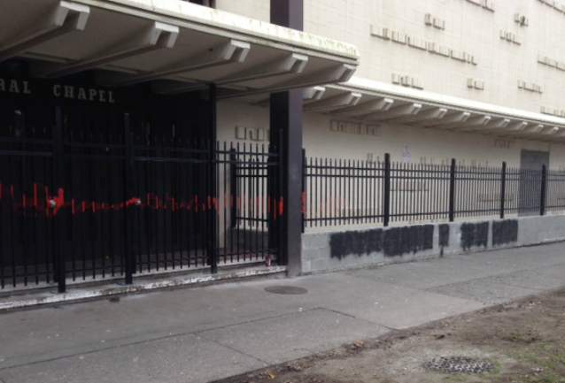 Ahead of holiday services, vandals spraypainted "Hategate" and "WWJD" on a fence outside a Victoria church. The messages have since been painted over.