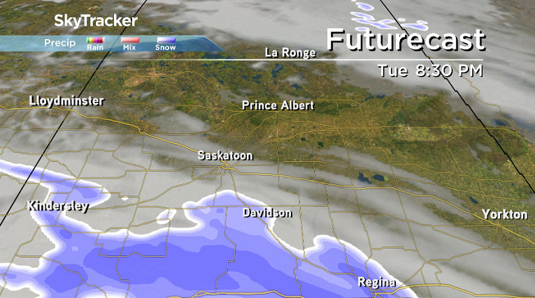 Chance of flurries tonight south of Saskatoon.