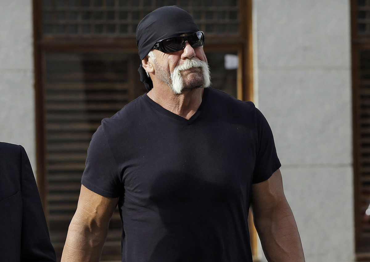  In this Oct. 15, 2012 file photo, former professional wrestler Hulk Hogan, whose real name is Terry Bollea, arrives for a news conference at the United States Courthouse in Tampa, Fla.