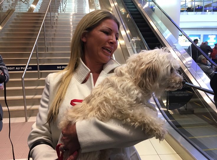Terra McCabe and her dog Daisy reunited at Winnipeg's Richardson International Airport.