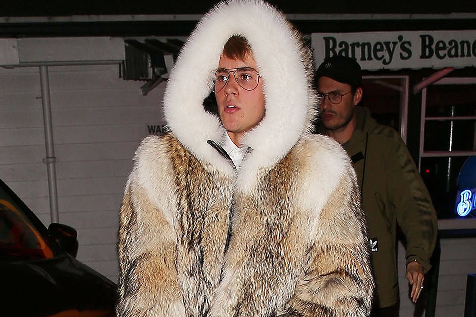 Justin Bieber wearing a fur coat in Los Angeles on Dec. 19.