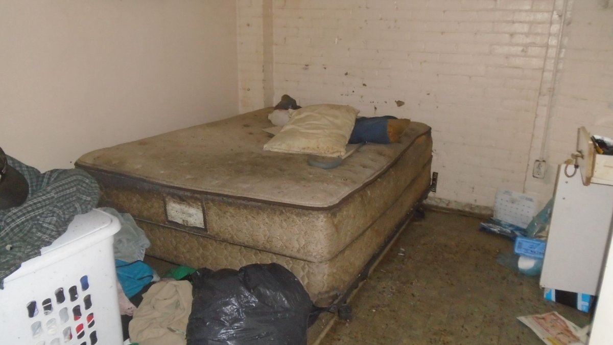 Bedbugs, cockroaches and human waste were found in suite 108. AHS ordered unit Unfit for Human Habitation.