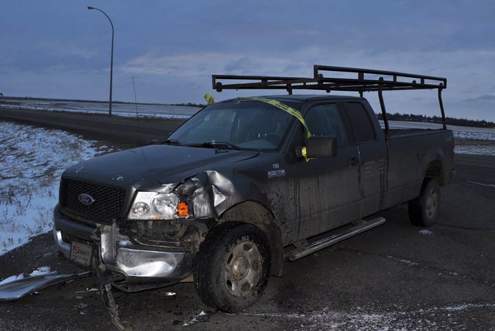 Saskatchewan RCMP took two teens into custody Monday after two stolen trucks collided near Maidstone.