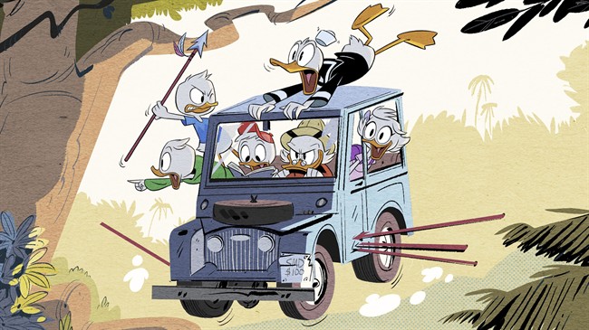This image released by Disney XD shows a scene from Disney's "DuckTales," an all-new animated comedy series based on the Emmy Award-winning series starring Scrooge McDuck and his grandnephews Huey, Dewey and Louie, and Donald Duck. The series is set to debut in 2017 on Disney XD.