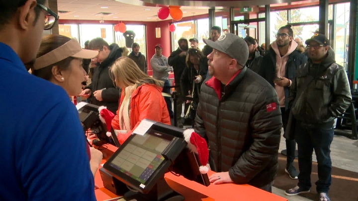 People in line at the new Calgary Popeyes