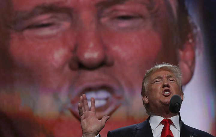 Republican U.S. presidential nominee Donald Trump speaks as he accepts the nomination during the final session of the Republican National Convention in Cleveland, Ohio, on July 21, 2016.