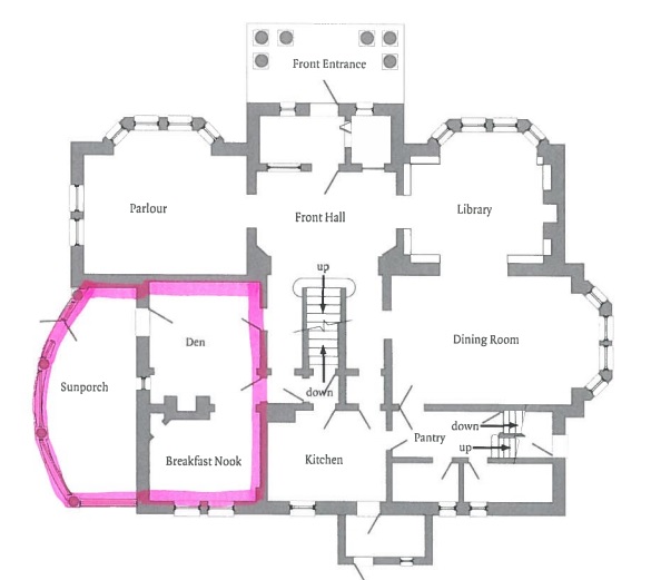 A floor plan of the Rutherford House outlining the intended restaurant area.