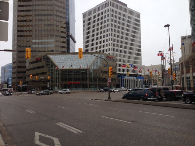 The Scotiabank building located at Portage Avenue and Main Street is for sale.